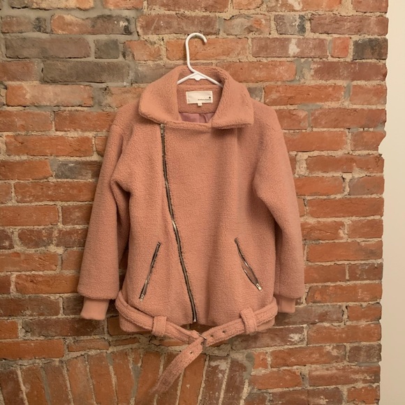 Pocketed Sherpa Motto Jacket - Mauve - Picture 6 of 7